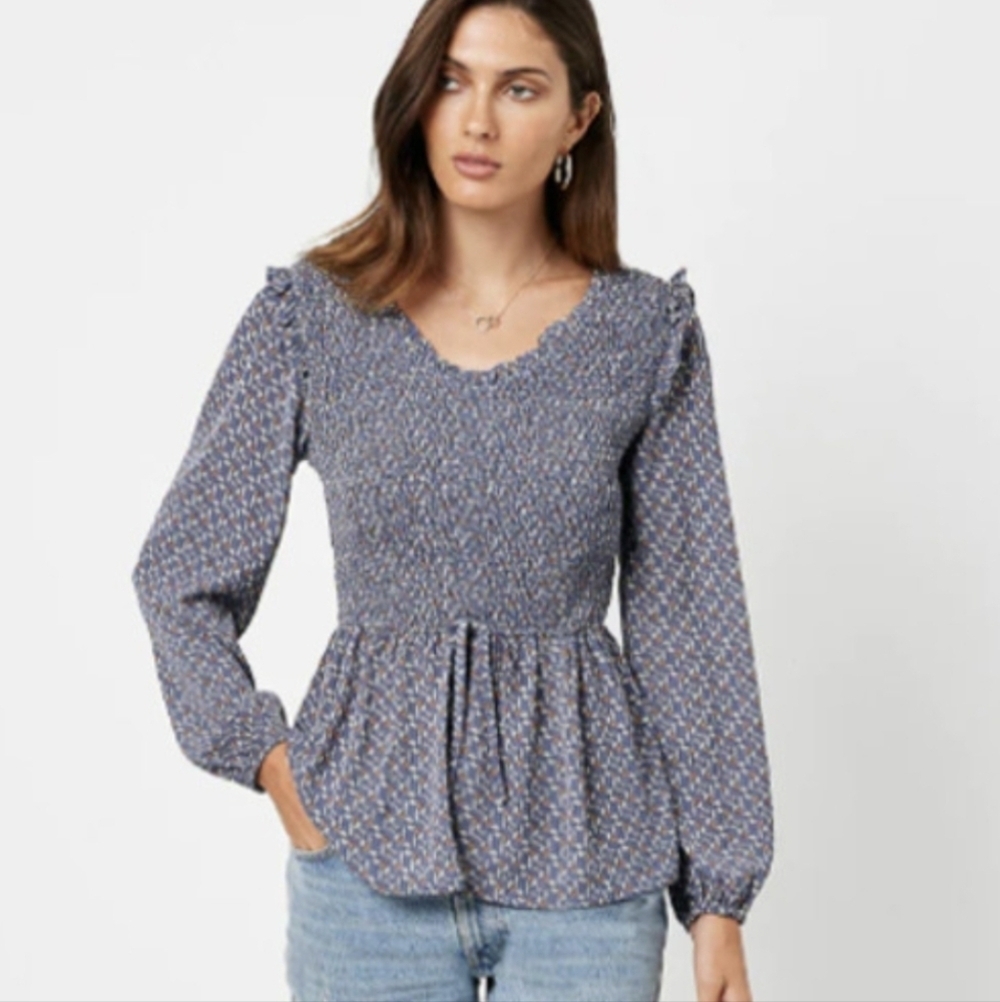 Hayden Los Angeles Boho Cottage Floral Peasant Y2K Ruched Top Size Small Ruffle